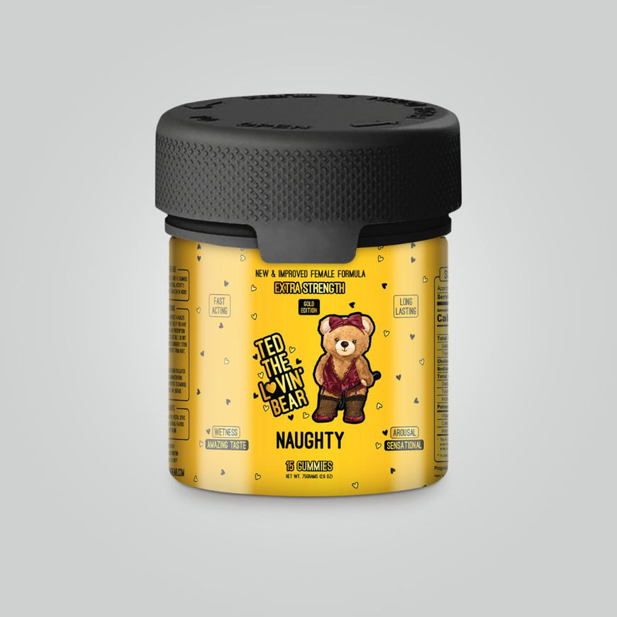Ted Women Love Gummies - 15pc bottle with naughty label and bear graphic promoting deeper intimacy and connection with natural ingredients.