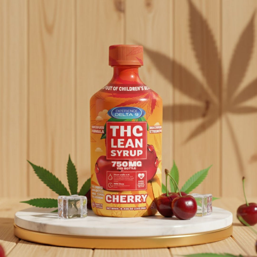 Bottle of THC Lean Syrup with cherry flavor