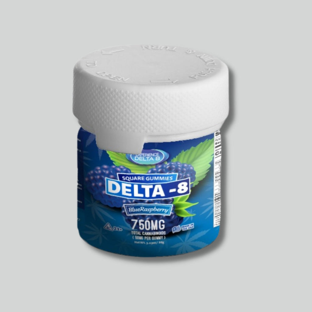 Delta-8 Square Gummies Blue Raspberry 750mg – Experience CBD